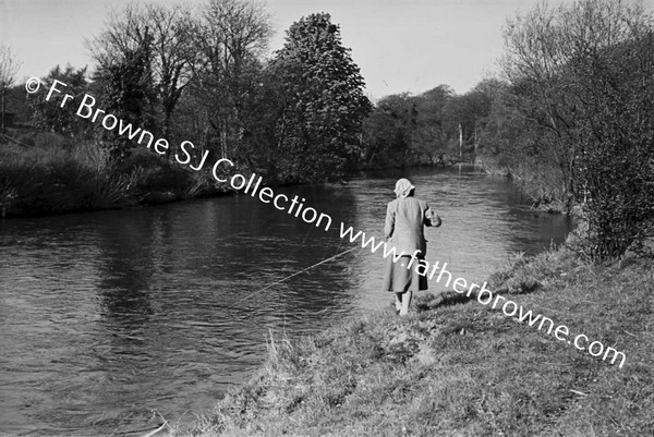 RIVER LIFFEY WEIR AT LEIXLIP MISS MCLELLAN FISHING